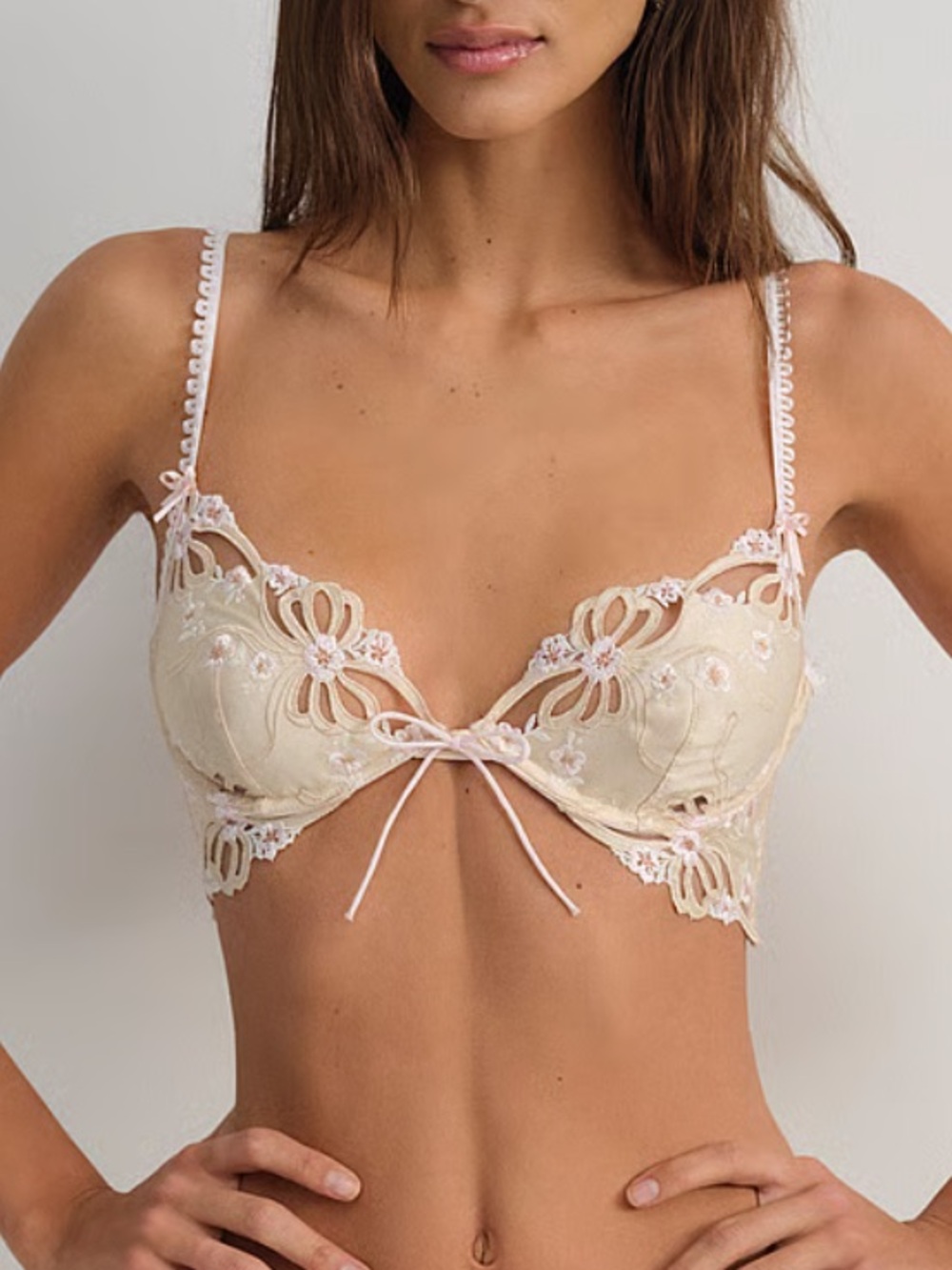 For Love And Lemons Cream Lace Appliqué Underwire Bra